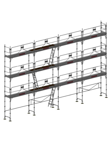 Lot d'échafaudage façadier DUO45+ équipé de garde-corps à montage en sécurité permettant de travailler sur une surface de 80m².